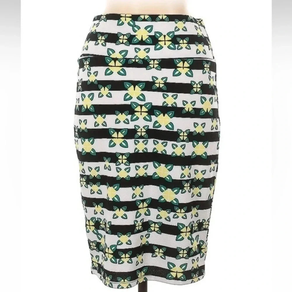 LuLaRoe | Black Stripe Yellow Floral Chic Cassie Pencil Skirt Size M Medium
